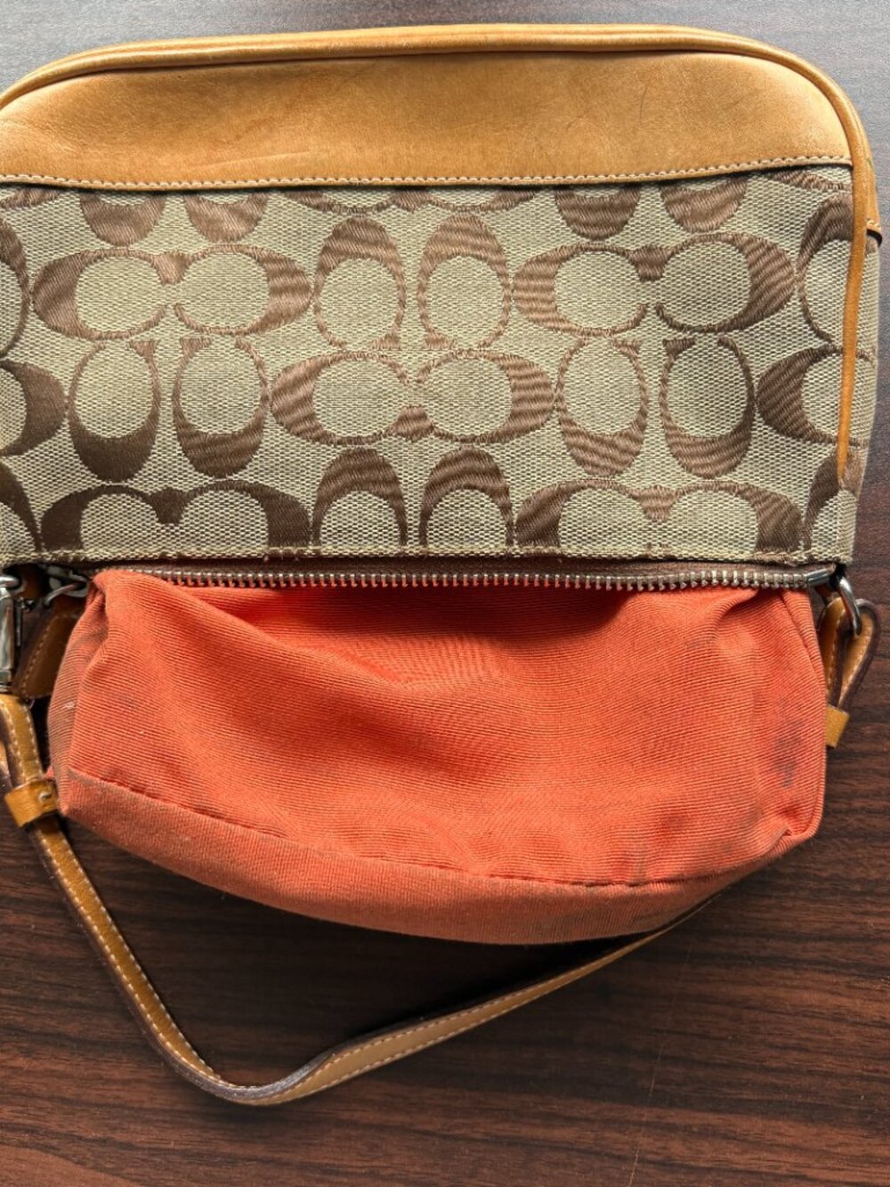 Vintage Coach Signature Demi Bag Jacquard Tan Leather Baguette 6094 Y2K - Picture 7 of 9